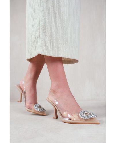 Where's That From 'Opal' Perspex Low Heel Sandals With Embellished Detail - Grey