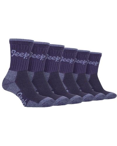 Jeep 6 Pair Multipack Ladies Cotton Breathable Padded Hiking Socks - Blue