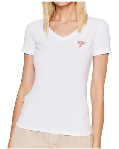 Guess Vrouwen Eco Triangle V-hals T-shirt - Wit