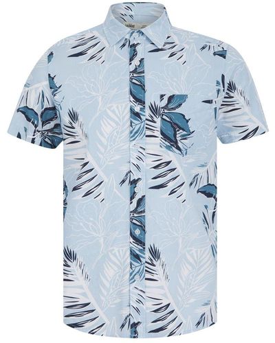 Tokyo Laundry Cotton Short Sleeve Button-Up Printed Shirt - Blue
