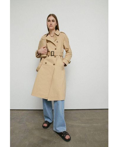 Warehouse Raglan Sleeve Belted Trench - White