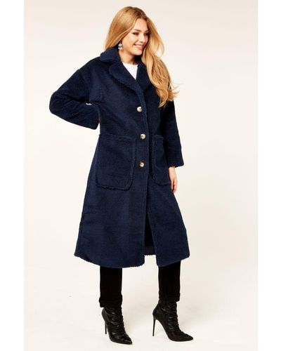 Gini London Longline Teddy Coat - Blue