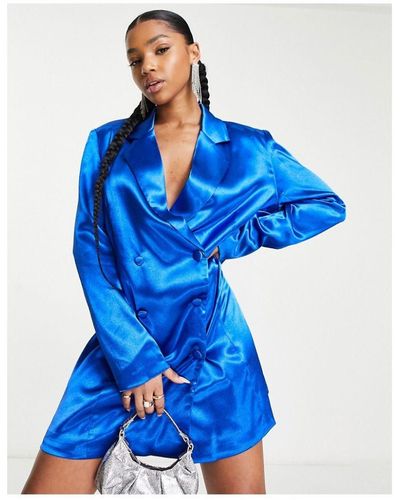 Urban Revivo Long Sleeve Satin Blazer Mini Dress - Blue