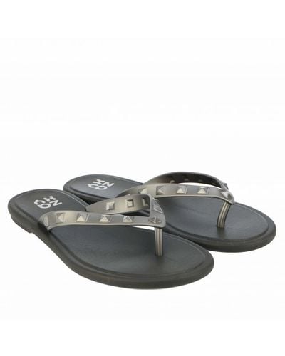 Zaxy Womenss Pop Stud Thong Flip Flops - Grey