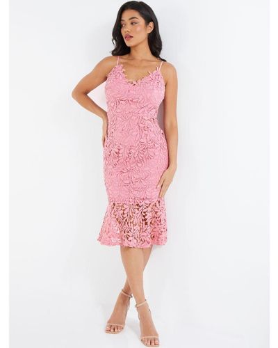 Quiz Lace Fishtail Midi Dress - Pink