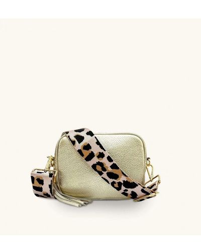 Apatchy London Pewter Leather Crossbody Bag With Grey Leopard