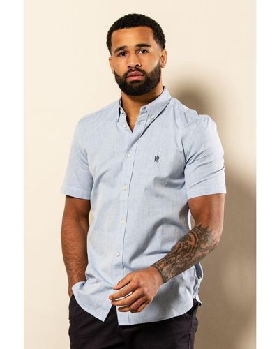 French Connection Light Cotton Short Sleeve Oxford Shirt - Blue