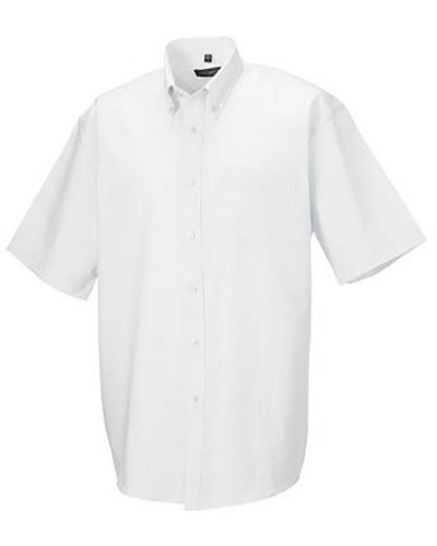 Russell Collection Short Sleeve Easy Care Oxford Shirt () - White