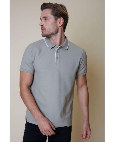 Threadbare 'Catford' Tipping Detail Rib Collar Polo Shirt - Grey