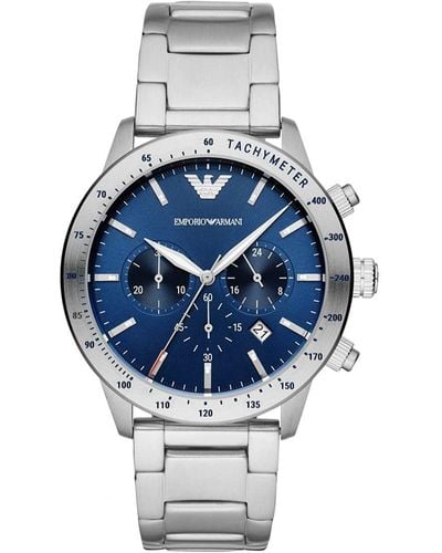 Emporio Armani Mario Mannen Horloge Zilverkleurig Ar11306 - Blauw