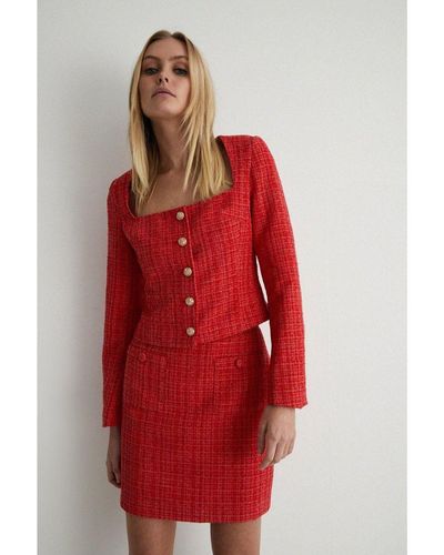 Warehouse Tweed Pocket Pelmet Skirt - Red