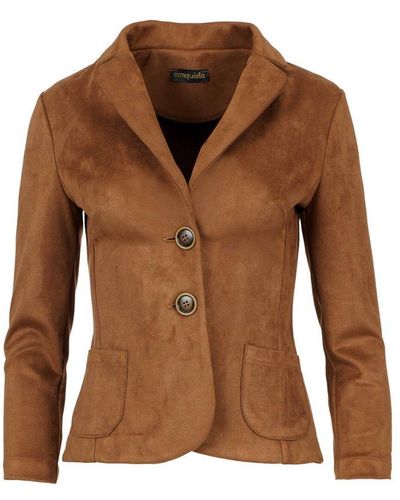 Conquista Alcantara-Look Fitted Jacket - Brown