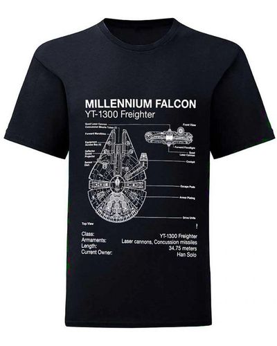 Star Wars Adult Millennium Falcon Sketch T-shirt - Black