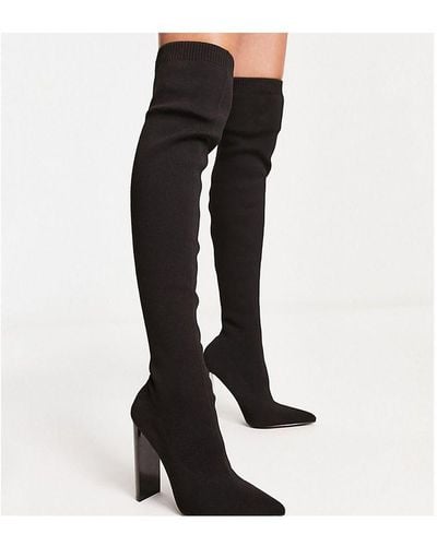ASOS Petite Kylee High-Heeled Knitted Over The Knee Boots - Black