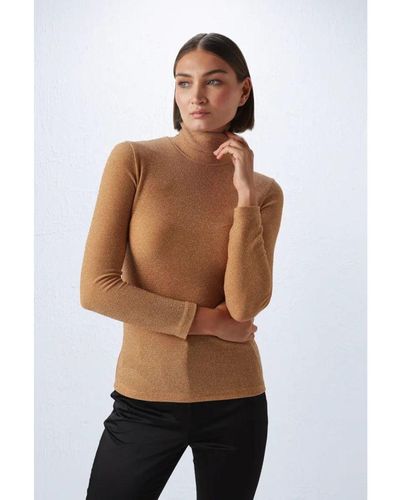 GUSTO High Neck Knit Top - Brown