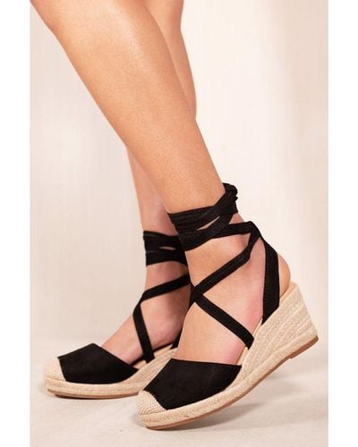 Where's That From 'Juniper' Low Wedge Espadrille Sandals With Lace Up Detail - Natural