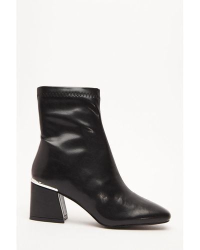 Quiz Faux Leather Heeled Ankle Boots - Black