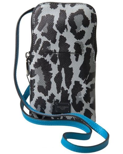 Dolce & Gabbana Leopard Leather Crossbody Phone Bag - Blue