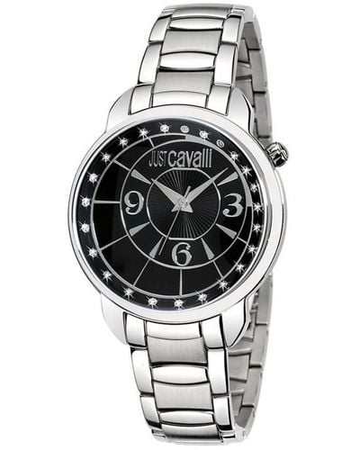 Just Cavalli Womens Trendy Watch Silver Stainless Steel Bracelet Black Dial - Metallic