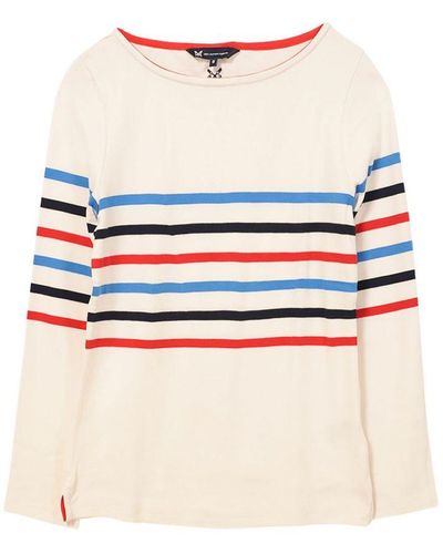 Crew Long Sleeve Striped Cotton Top - White