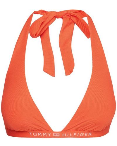 Tommy Hilfiger Voorgevormde Halter Bikinitop Met Ribstructuur Oranje