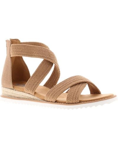 Skechers Sandals Desert Kiss N Zip Wedge Elastic Straps Textile - Brown