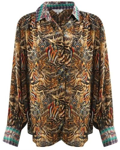 Inoa Golden Eagle 120214 Multicoloured Puff Sleeve Shirt - Brown