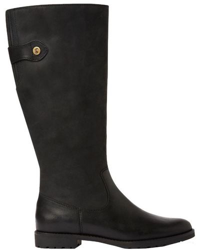 Joules Canterbury Leather Zip Up Knee High Boots By - Black