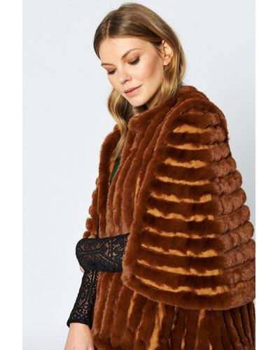 Jayley Faux Fur Striped Coat - Brown