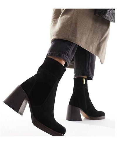 ASOS Wide Fit Region Suede Mid-Heel Boots - Black