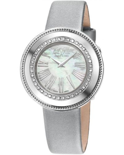 Gevril Gandria Swiss Diamond Mop Dial, Genuine Italian Made Satin Watch - Grey