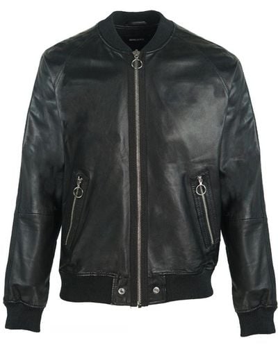 DIESEL L-Pins Leather Bomber Jacket - Grey