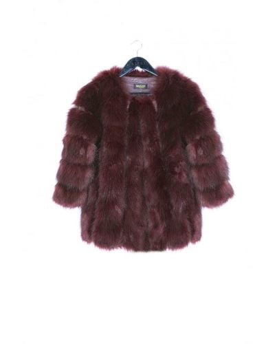Jayley Faux Fur Ribbed Coat - Red
