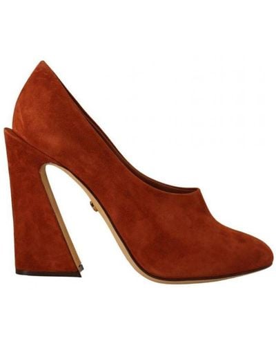 Dolce & Gabbana Brown Suede Leather Block Heels Court Shoes Shoes