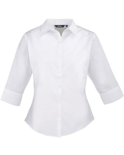 PREMIER 3/4 Sleeve Poplin Blouse / Plain Work Shirt () - White
