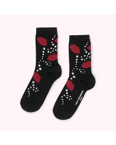 Lulu Guinness Black Multi Pearly Lip Print Ankle Socks