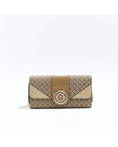 River Island Purse Brown Ri Monogram Fold Out - White