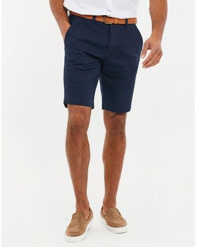 Threadbare 'Conta' Cotton Turn-Up Chino Shorts With Woven Belt - Blue
