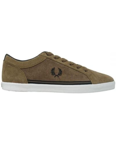Fred Perry Baseline Tipped Corduroy Bark Trainers - Brown