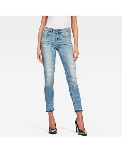 G-Star RAW 3301 High Skinny Ripped Edge Ankle Jeans - Blue