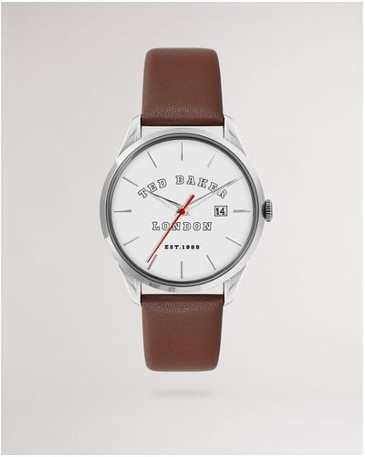 Ted Baker Brickk Leather Strap Watch - White