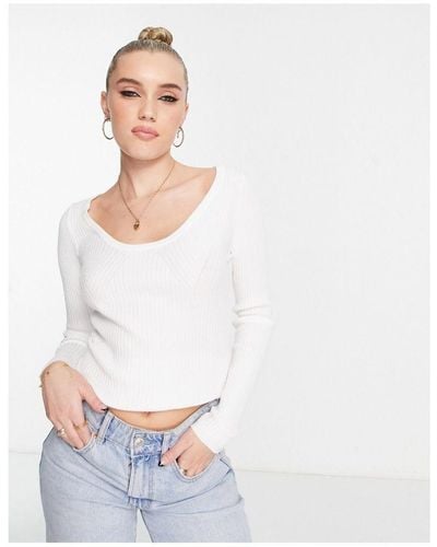 ASOS Knitted Top With Scoop Neck Rib Bust Detail - White