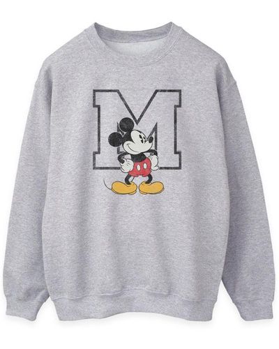Disney Ladies Classic M Mickey Mouse Sweatshirt (Heather) - Grey