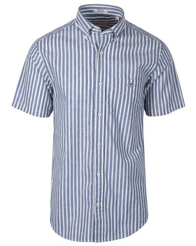GANT Reg Cotton Linen Stripe Ss Shirt Rich Blue
