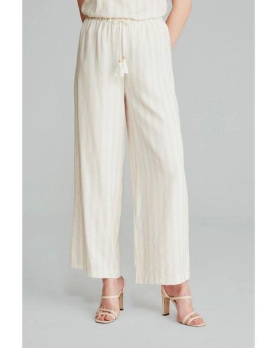 GUSTO Linen Blend Striped Trousers - White