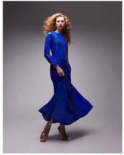 TOPSHOP Maxi Sequin Dress - Blue