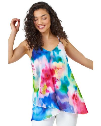 D.u.s.k Abstract Print Double Layer Cami Top - Blue