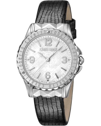 Roberto Cavalli Silver Dial Grey Leather Watch