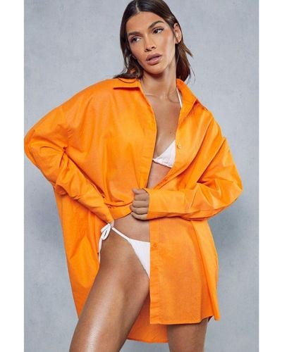 MissPap Extreme Oversized Linen Look Shirt - Orange