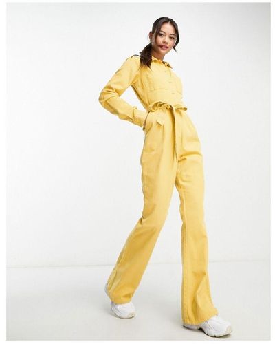 ASOS Long Sleeve Twill Boilersuit With Collar - Yellow